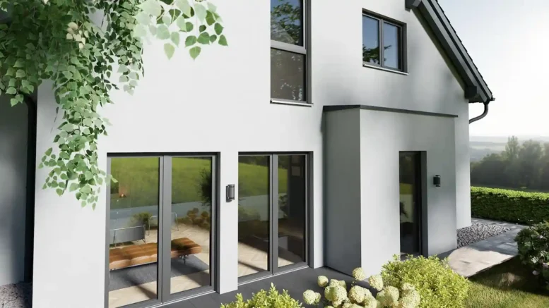 A residential house with GEALAN's Modern Front Door and Windows